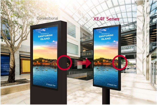 Профессиональный дисплей LG серии XE4F - тонкий дизайн, сравнение с обычным дисплеем