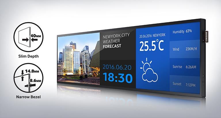 Стрейч (длинный) дисплей Samsung серии SHR - минимальное место для монтажа