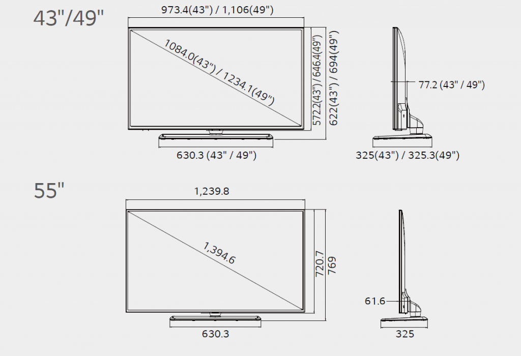 Размеры телевизоров LG серии UW761H
